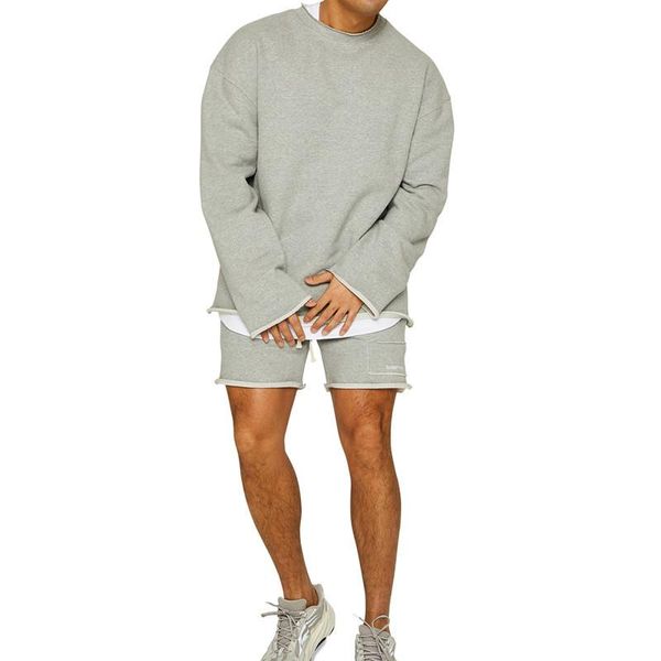 

men's tracksuits sports sweatshirt five-point pants 2-piece suit leisure training fitness shorts entertainment, Gray