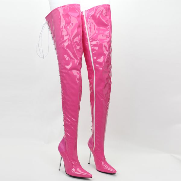 

over knee high thigh boots 12cm stiletto heel pointed toe party shoes, Black;white