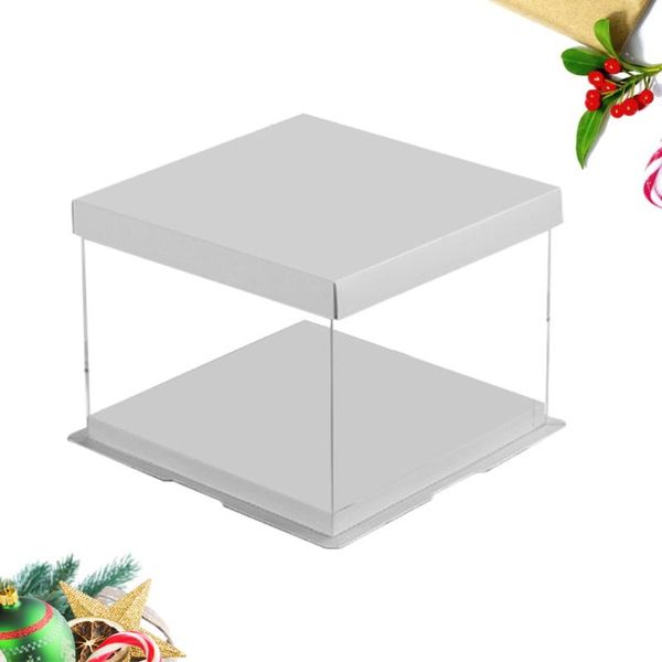 

gift wrap transparent square cake box packaging boxes organizer for home dessert shop - 8 inch (white)