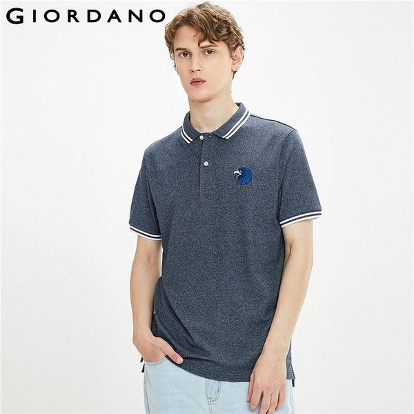 Giordano homens pólos bordado águia trecho polo camisa mangas curtas respirável verão camisa polo 13011002 210401