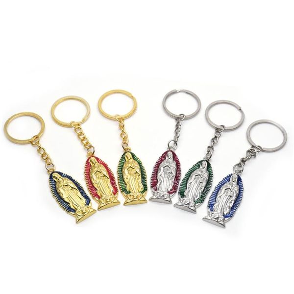 

keychains colorful drip st ecuador virgin mary pendnat key ring hang hoop accessories religious catgholicism holy gifts, Silver