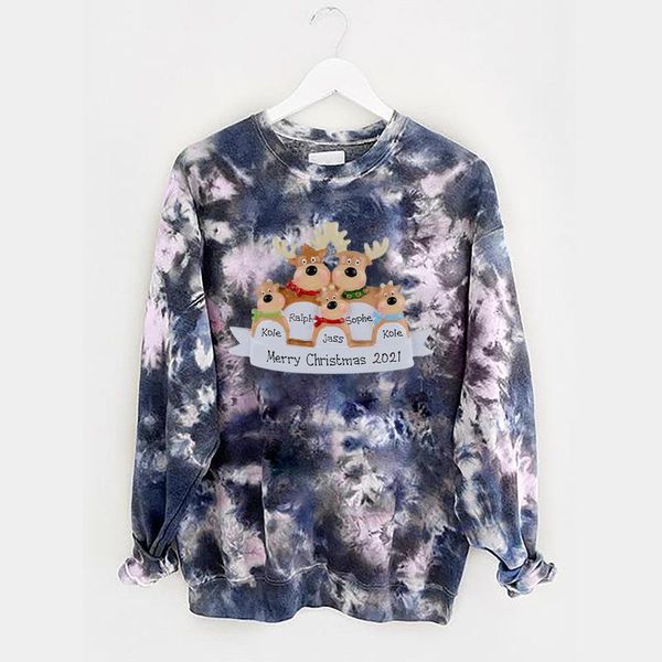 

women's hoodies & sweatshirts 40# retro tie-dye printed sweatshirt ladies round neck parent-child pullover casual oversized long sleeve, Black