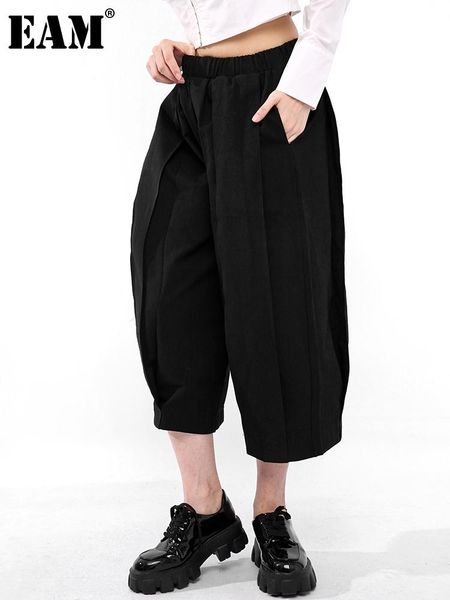 

women's pants & capris [eam] high elastic waist pleated long wide leg trousers loose fit women fashion tide spring autumn 2021 1dd04040, Black;white