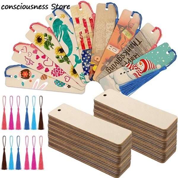

pcs wooden blank bookmarks retro rectangular thin hanging tags stationery bookmark