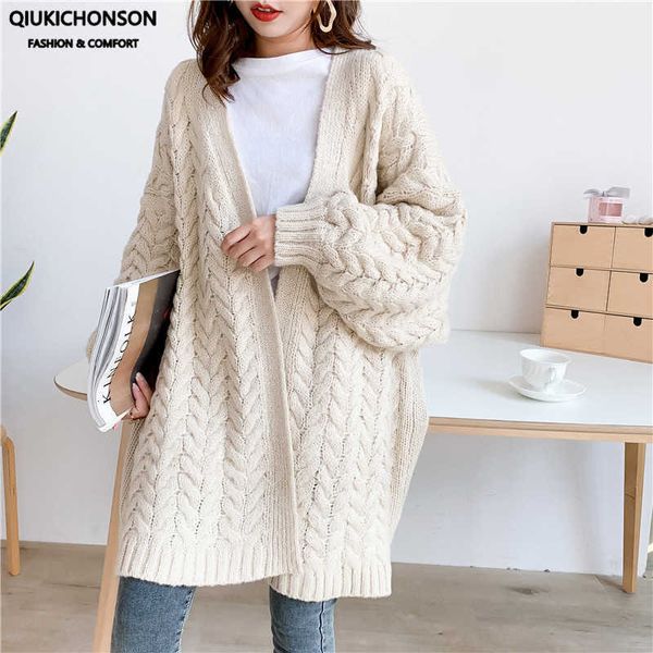 

women's sweaters korean fashion chunky knit long cardigan women mohair thick autumn winter coat lantern sleeve ladies oversized sw, White;black