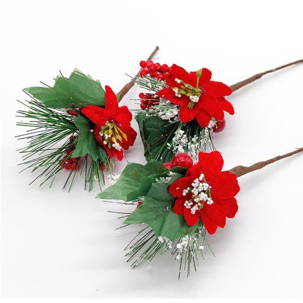 

decorative flowers & wreaths 5pcs artificial flower christmas red berry pine branch home party decor poinsettia craft bouquet