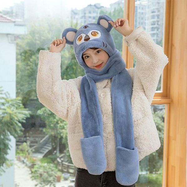 

berets lovely plush thicken hat scarf gloves three-piece warm hats cycling winter tiger ears, Blue;gray