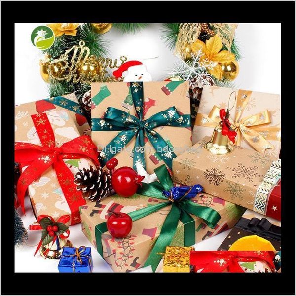 Dekorationen, festliche Partyzubehör, Hausgarten, Verkauf, Weihnachtsverpackung, Kraftpapier, 50 x 70 cm, kreative Geschenkbox, dekorative Weihnachtsmann-Schneeflocke