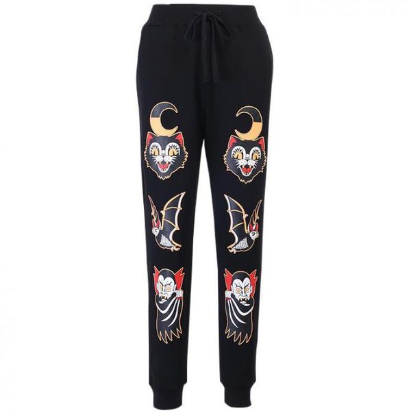 

autumn loose straight halloween print harajuku all-match thin elastic waist and winter women's trousers pants & capris, Black;white