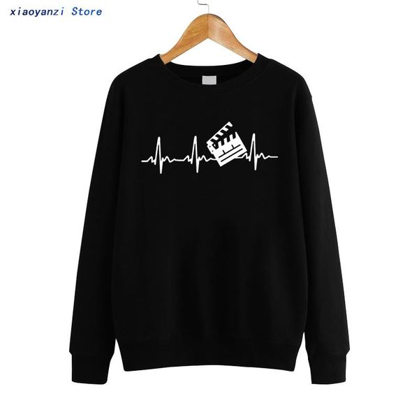 

women's hoodies & sweatshirts winter autumn fashion film director women cotton heartbeat clapperboard pullovers camiseta ot-822, Black