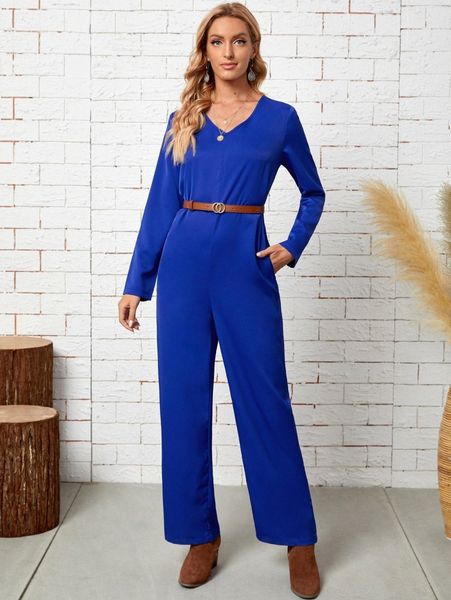 

emery rose v neck hidden pocket jumpsuit without belt l9q1#, White