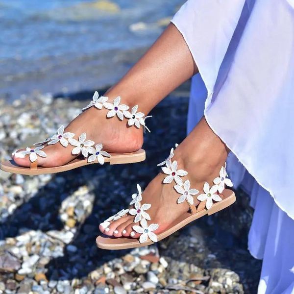 

large size low sandals woman leather big low-heeled pu slides hoof heels rubber floral fabric flower woma, Black