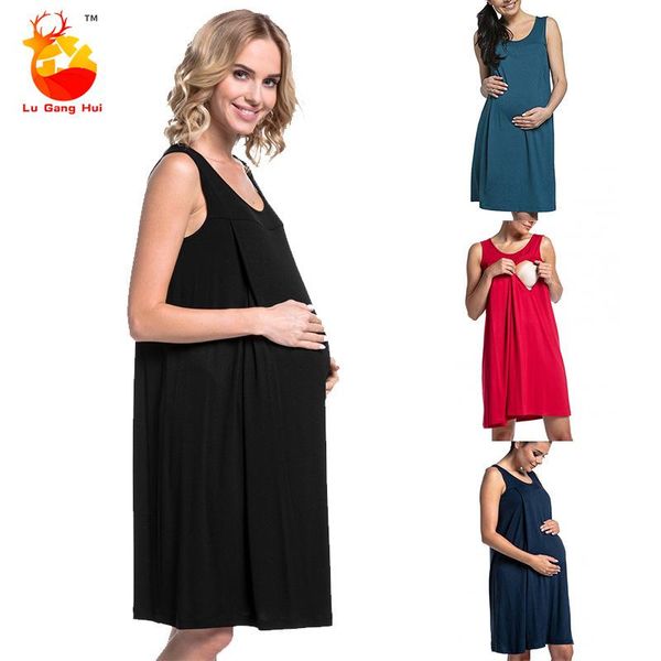 

maternity dress pajamas solid color breastfeeding loose dresses, White