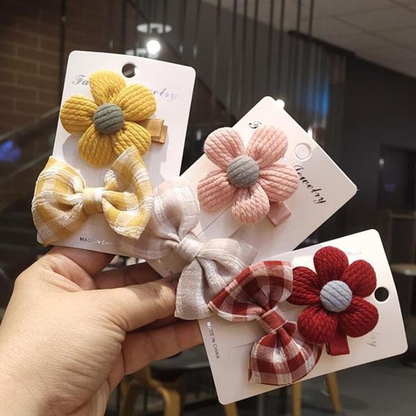 

hair accessories 2pcs children cute set kids bow flower hairpins headwear red baby fabric girl princess head jewelry gifts, Slivery;white