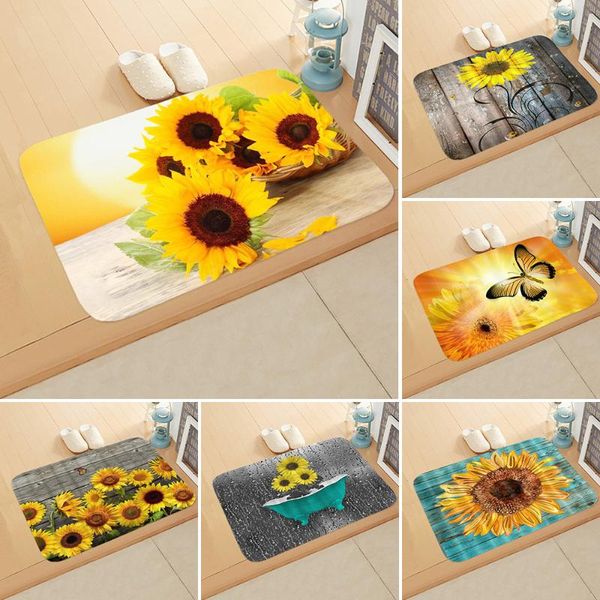 

bath mats european and american 3d printed sunflower mat non-slip absorbent
