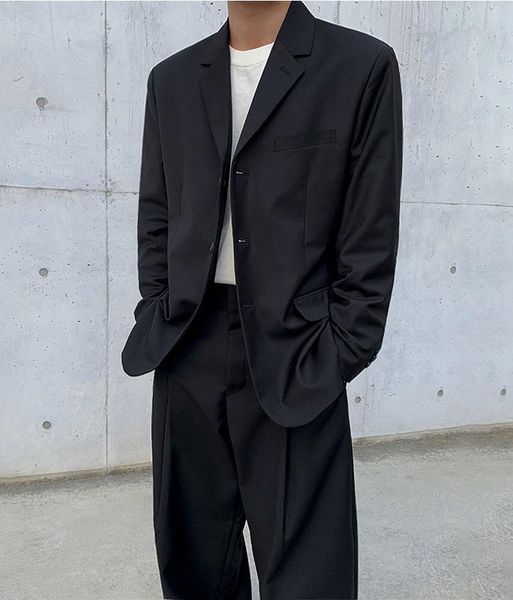 

fall korean small suit single breasted fashion oversize ruffian handsome coat men's loose suits & blazers, White;black