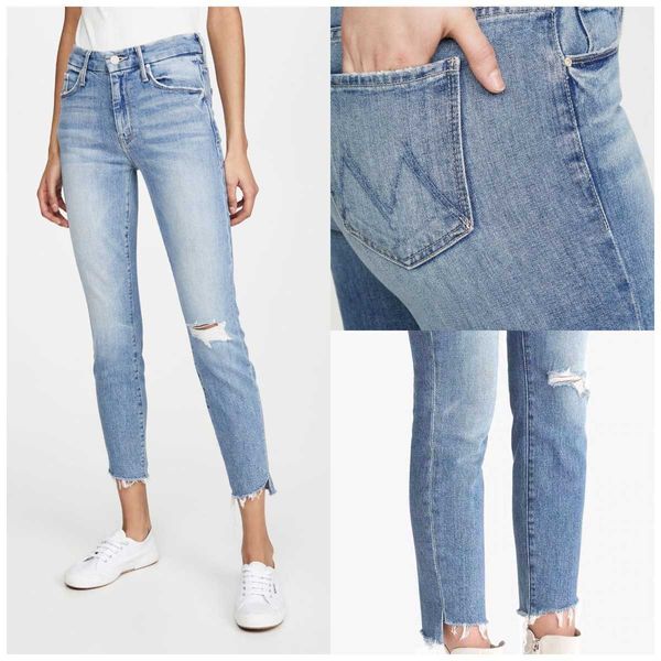 Jeans femininos estrela mesmo mo alta cintura magro pequeno tubo reto escada elástica hem buraco nine point jeans mulheres
