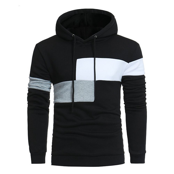 

men's hoodies & sweatshirts european autumn and winter pullover sweater large contrast stitching hoodie sports coat, Black