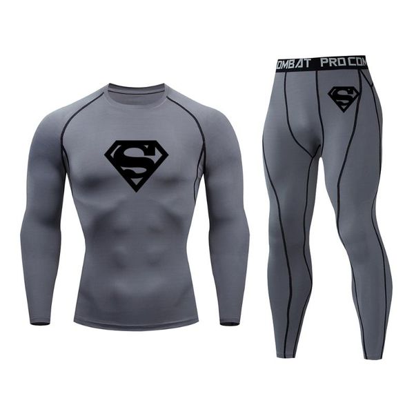 

men's t-shirts sportswear running tights set sport suit gym fitness compression clothing jogging track basketball training base, White;black