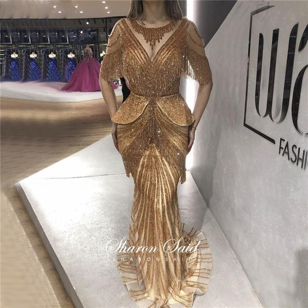 

party dresses luxury dubai beading tassel evening dress mermaid gold arabic formal 2021 elegant women long silver prom gowns, White;black