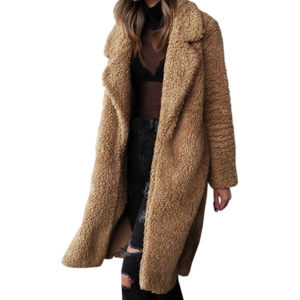 

women's wool & blends long coats fleece jackets winter warm coat cardigan office lady women full overcoats plus size, Black