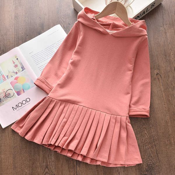 

spring and autumn hooded collar long sleeve knee length cotton solid color pullover europe america 2021 pleated skirt tz00142 x0803, Red;yellow