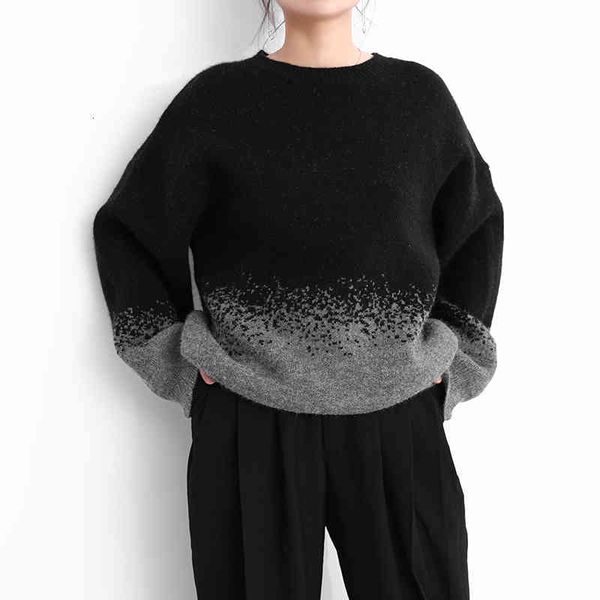 

women's knits & tees [eam] gradual color big size knitting sweater round neck long sleeve women pullovers fashion autumn winter 2022 1d, White