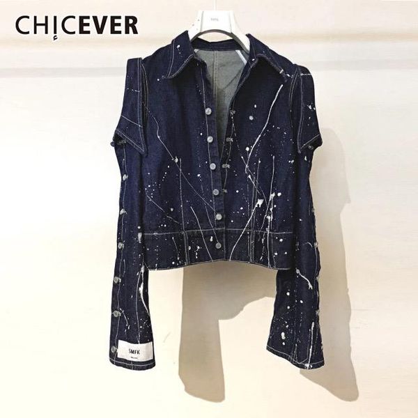 

women's jackets chicever vintage blue denim jacket for women lapel long sleeve print casual loose female korean clothing 2021 spring, Black;brown
