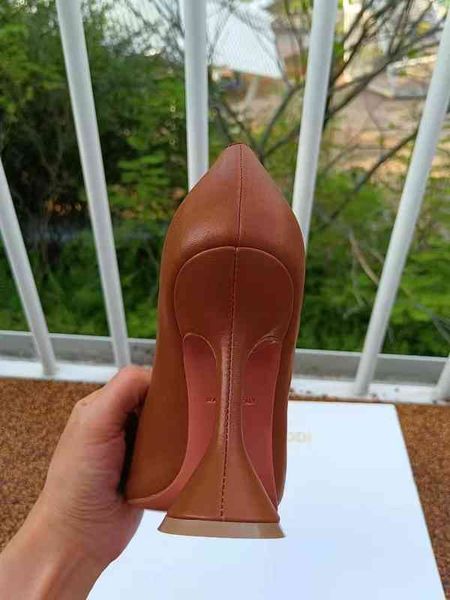 

fashion amina muaddi season shoes amina italy ami pumps muaddi begum 95 genuine brown leather pyramid high heel pointed toe iaf, Black