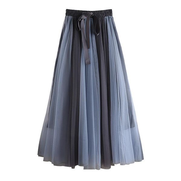 

fashion high-waisted, thin, a-line big hem, contrast color mesh tulle skirt, women's high-waisted skirt skirts, Black