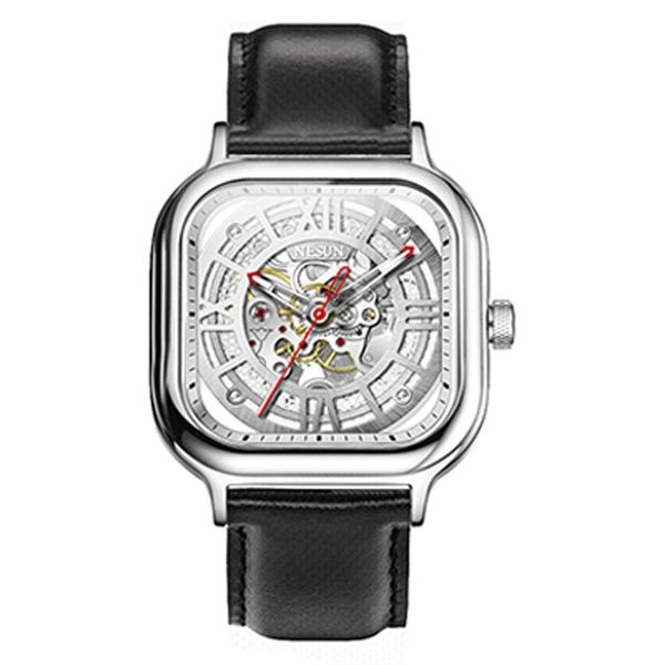 

switzerland men's watches nesun automatic mechanical watch double skeleton men waterproof clock n9500-1 wristwatches, Slivery;brown