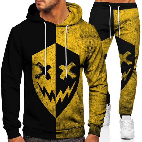 

men's tracksuits 2-piece set fashion street hip hop men/women hoodies suit contrast stitching print casual hoodie sweatshirt+pants wlyl, Gray