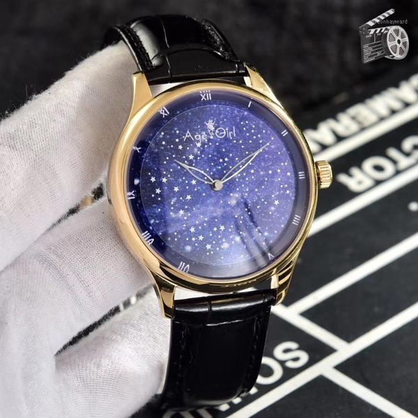 

wristwatches men automatic mechanical luminous starry sky rose gold black crystal sapphire watch, Slivery;brown