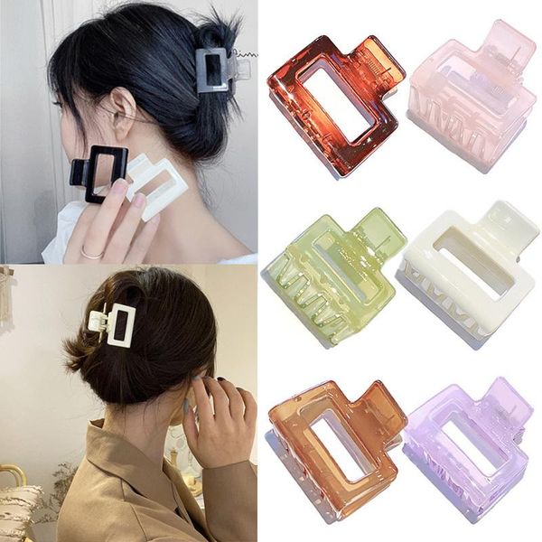 

hair accessories korean fashion acrylic women clips simple solid color square hollow small hairpins girls wholesale
