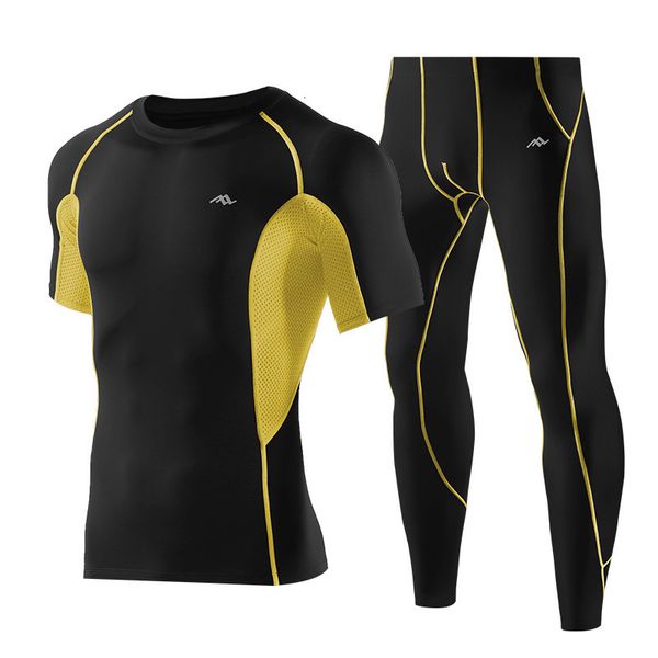 

tracksuits running men's gym training tights quick dry t-shirt ball fitness suit, Gray