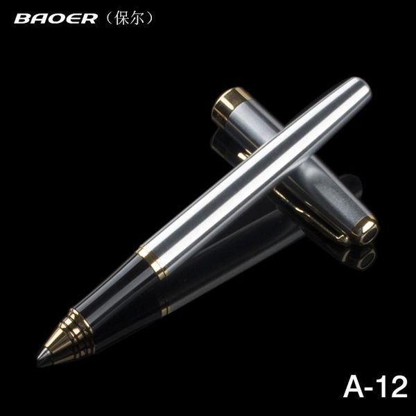 

gel pens 1pcs baoer kawaii silver roller ball pen with 0.5 mm nib black refill fashion writing stationery metal ballpoint for gift