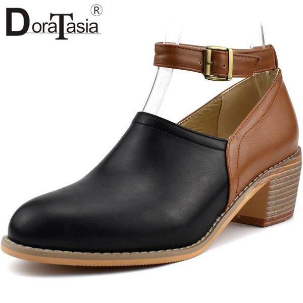 

dress shoes doratasia ladies spring retro pumps 2021 high chunky heels women elegant solid ankle strap woman, Black
