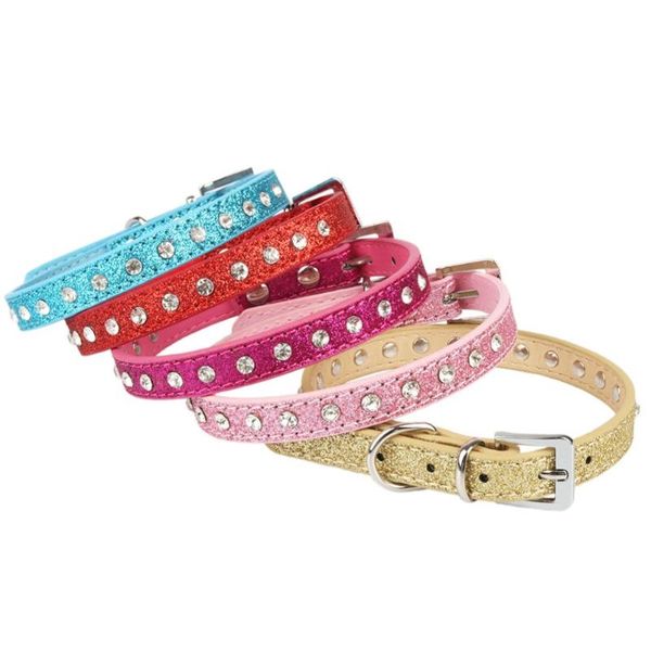 

dog collars & leashes pu leather dogs glittering skin crystal rhinestones decorative collar necklace for small medium collare cane xs-m