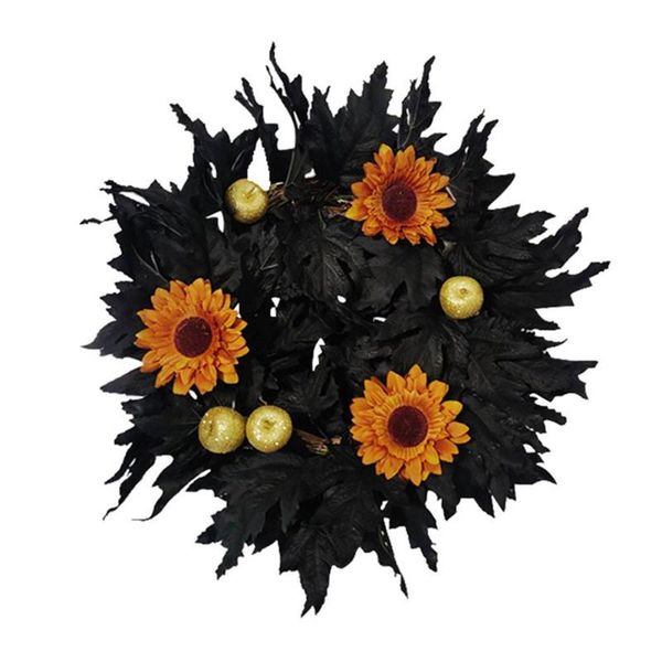 

decorative flowers & wreaths simulation sunflower black leaves wreath artificial pumpkin garland for front door hanging ornament halloween h
