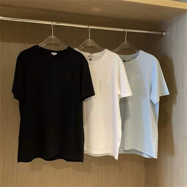 

spring summer lo round collar chest embroidery cotton short-sleeved t-shirt for men and women shirt 210708, White