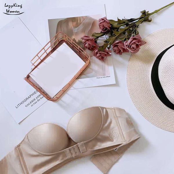 

bras ladies strapless non-slip gather adjustment non-wireless dress bra women lingerie comfort push up adjusted bralette, Red;black