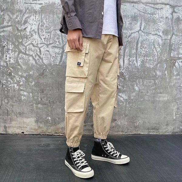 

mens cargo pants 2021 fashion street attire boy multiple pockets loose trousers casual harajuku jogging sweatpants men men's, Black