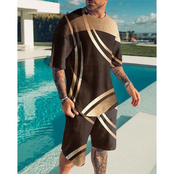 

diagonal bar graph men s sports suit short-sleeved t-shirt with shorts, comfortable, breathable and dry, daily leisure workout, Gray