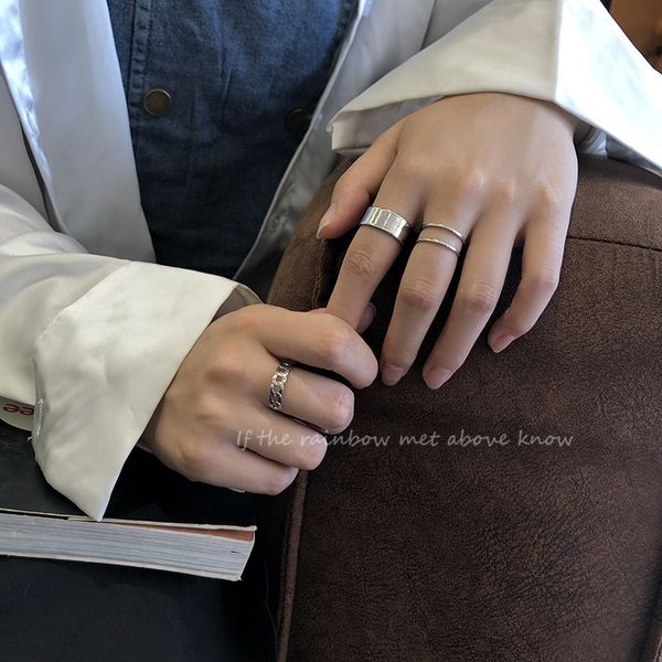 

designer rings korean fashion adjustable for women simple punk three ring set gold silver color statement hip hop jewelry 2021, Golden;silver