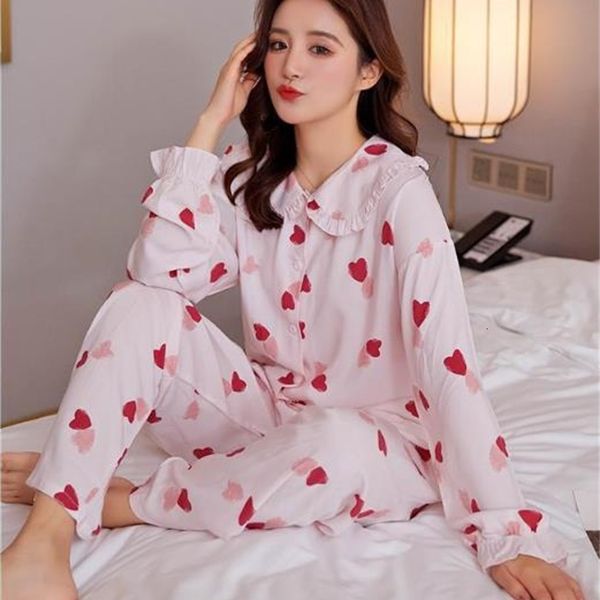 

women's sleepwear sweet girl's cotton pajamas set large size loose sleepwear autumn winter pijamas women long sleeve trousers two, Black;red