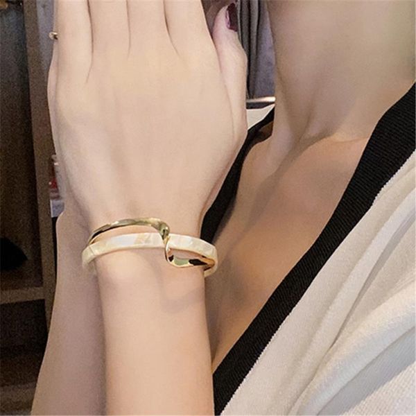 

bangle 1pc luxury curved metal cuff fashion personality geometric glitter polished opening jewelry for women girls, Black