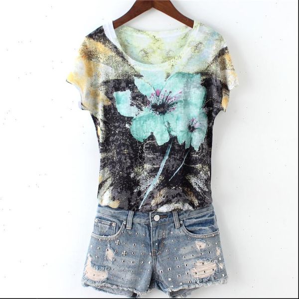 

slim short sleeve silk womens cotton arrivals fashion colorful double print plus size  5xl, White