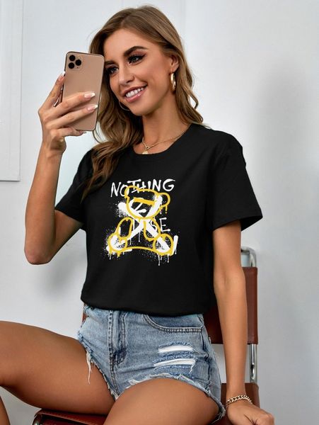 

letter & cartoon bear graphic tee j86n#, White