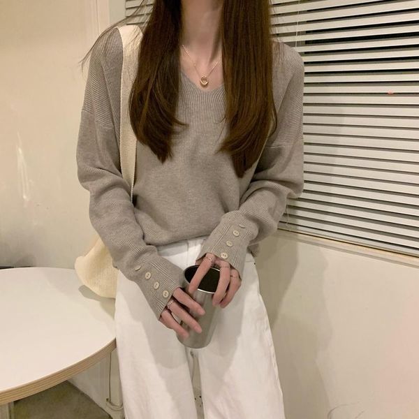

women's sweaters bottomed pullover blouse autumn and winter 2021 v-neck sweater loose with spring top, White;black