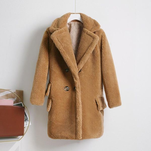 

women's fur & faux hjqjljls fashion chic teddy bear jacket 2021 winter women long coat female thick warm lambs wool outerwear, Black